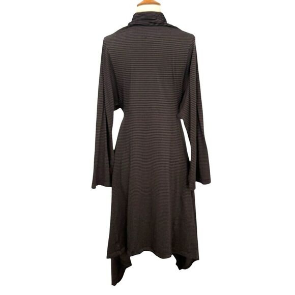 Bryn Walker Size L Long Open Cardigan Belted Black Gray Stripe Lagenlook Stretch - Picture 6 of 13